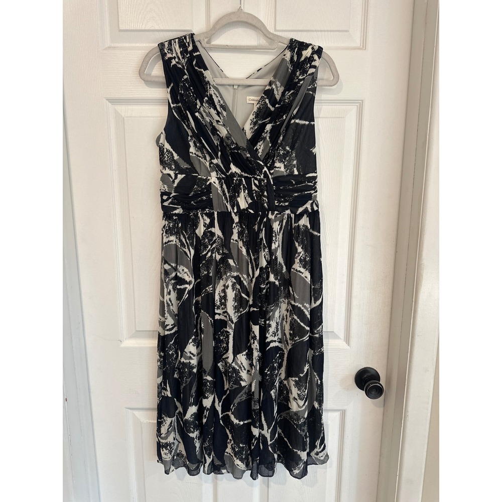 Coldwater Creek Black White Abstract Floral Mesh Midi Dress Womens P8 Petite